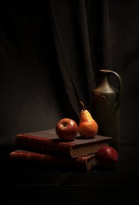 Rustic Books and Fruit by Rucsandra Silvia Calin