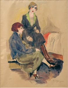 Two Seated Women by Rudolf Schlichter