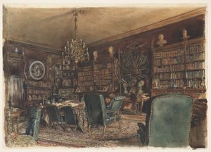 The Library in the Apartment of Count Lanckoronski in Vienna, Riemergasse 8 by Rudolf von Alt