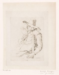 Man Smoking a Pipe with a Top Hat on a Chair by Rudolphus Sondagh