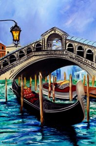 Gondolas at the Rialto Bridge in Venice, 2023 by Ruslana Levandovska