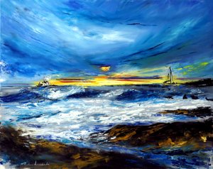 Sunset over an ocean in Hawaii, 2022