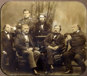 Leon Tolstoi and Dmitri Grigorovitch with Ivan Alexandrovitch Gontcharov, Ivan Sergeyevich Tourgueniev, Alexander Vasilievich Drushinin, and Al by Russian Photographer