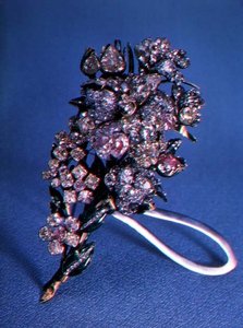 Brooch in the Form of a Bouquet of Flowers Set with Brilliant Cut Diamonds and Enamel Decoration