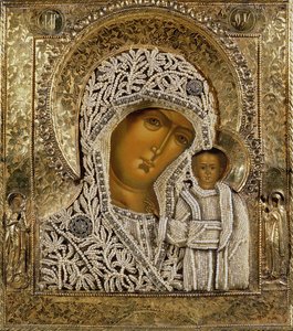 Detail of an Icon Showing the Virgin of Kazan by Yegor Petrov