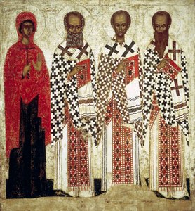 Paraskeva Pyatnitsa, Gregory the Theologian, John Chrysostom and Basil the Great, early 15th century