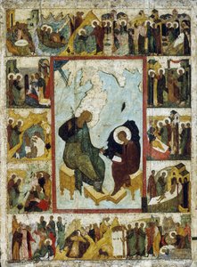Saint John the Evangelist on Patmos with Scenes from His Life by Russian icon.