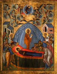 The Dormition of the Virgin, 15th century by Russian icon.