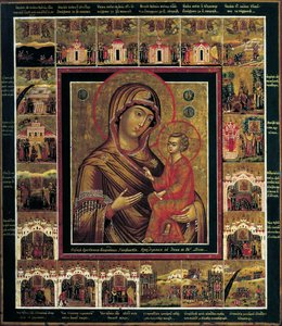 The Virgin of Tikhvin with Border Scenes by Russian icon.