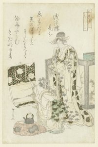 Woman Hanging a Scroll by Ryuryukyo Shinsai