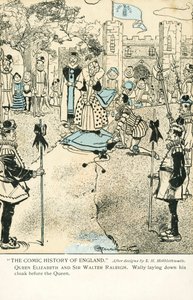 Sir Walter Raleigh laying down his cloak for Queen Elizabeth I to avoid a puddle