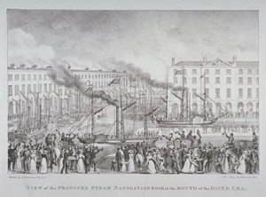View of the proposed steam navigation dock at the mouth of the River Lea, c.1835 by S. Hemming