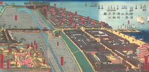 Detailed Print of Yokohama Hon-cho and the Miyozaki Pleasure Quarter, 4th month, 1860