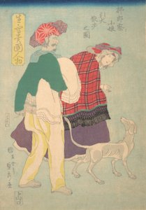French Girl Walking a Dog Accompanied by a Siamese Servant