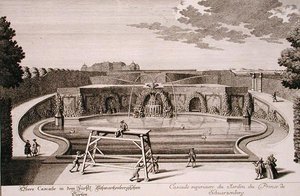Large fountain in the garden of the Prince of Schwarzenberg, Vienna, engraved by Georg-Daniel Heumann, published c.1724-37 by Salomon (after) Kleiner