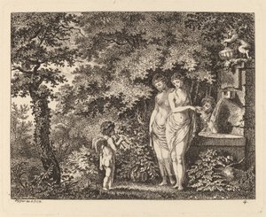Eros with Three Girls at a Fountain by Salomon Gessner