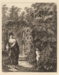 Putto Visiting a Girl at a Fountain, 1771 by Salomon Gessner