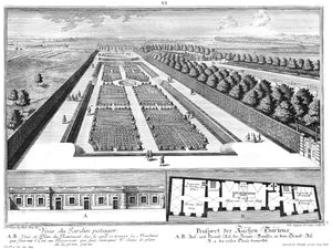 Prospect of the Kitchen Garden, Ground Plan and Elevation of the Fountain House by Salomon Kleiner