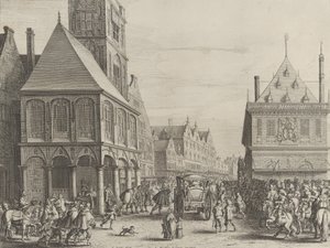 City magistrates taking leave of Marie de Medici before the town hall, from Caspar Barlaeu by Salomon Savery