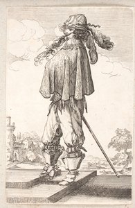 Man, Profile to the Left, with Sword and Feathered Hat, Climbing Two Steps