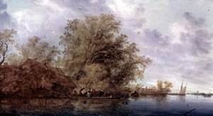 Wooded River Landscape by Salomon van Ruisdael or Ruysdael