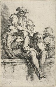 Four Warriors and a Standing Youth, Who Points Down at One of Them, from Figurine Series by Salvator Rosa