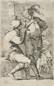 Two Warriors, One Holding a Sword, the Other a Halberd; An Old Bearded Man Behind Them, from Figurine by Salvator Rosa