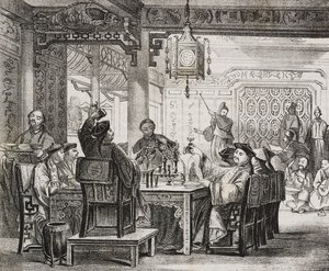 A rich Chinese banquet. Lithograph by Salvatore Puglia from Poliorama Pittoresco