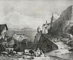 Castle of Parga, Albania, lithograph by Salvatore Puglia from Poliorama Pittoresco