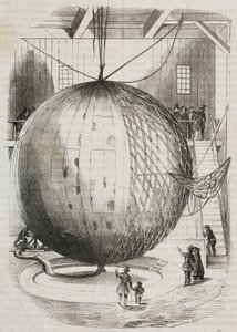 Copper hot-air balloon invented by Edmond Marey-Monge, France, lithograph by Salvatore Puglia from Poliorama Pittoresco