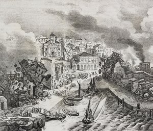 Destruction of Pointe--Pitre during earthquake on February 8 by Salvatore Puglia