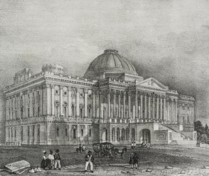 Facade of Capitol building in Washington, USA, lithograph by Salvatore Puglia from Poliorama Pittoresco by Salvatore Puglia