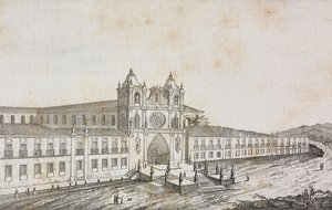 Facade of monastery of Alcobaca, Portugal, lithograph by Salvatore Puglia from Poliorama Pittoresco, n 50, July 19
