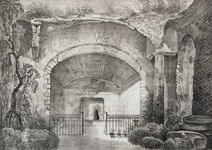 Hall in ancient villa of Prince of Caposele in Formia, Lazio, Italy. Lithograph by Salvatore Puglia from Poliorama Pittoresco by Salvatore Puglia