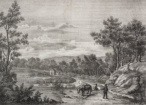 Mineral water springs in the forest of Acerra, Campania, Italy, lithograph by Salvatore Puglia from Poliorama Pittoresco by Salvatore Puglia