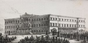 Royal Palace in Athens, Greece, lithograph by Salvatore Puglia from Poliorama Pittoresco by Salvatore Puglia