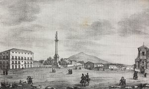 Square of Statue in Catania, Sicily, Italy, lithograph by Salvatore Puglia from Poliorama Pittoresco