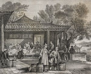Tea workshop, lithograph by Salvatore Puglia from Poliorama Pittoresco