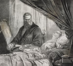 Tintoretto Painting His Dead Daughter (lithograph by Salvatore Puglia from Poliorama Pittoresco, n 27, February 10) by Salvatore Puglia