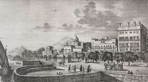 View of Bourbon Forum and Trinacria Hotel, Palermo, Sicily, Italy (lithograph) by Salvatore Puglia