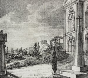 View of Cemetery from Gothic Convent, Naples, Campania, Italy, from Poliorama Pittoresco, No. 34, April 1 by Salvatore Puglia