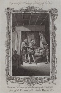 Henry Prince of Wales taking the Crown from off the Pillow of his Father Henry IV
