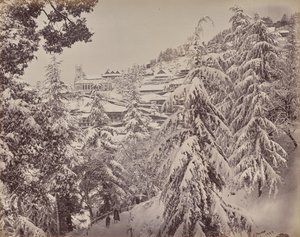 Shimla. View of the Church from Mount Jakko Looking West with Part of the Mall in Winter by Samuel Bourne