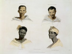 A Hottentot, a Hottentot Woman, a Kaffre, a Kaffre Woman: Four Head and Shoulder Vignettes, Plate 14 from 