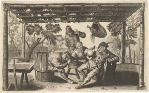 Three Drinking and Smoking Farmers in a Barn by Samuel Donnet