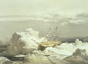 Critical position of H.M.S. Investigator on the North Coast of Baring Island, August 20th 1851 (engraved by William Simpson, published by Ackermann and Co., 1854) by Samuel Gurney Cresswell