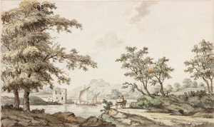 A River with Sailing Boats and a Horse and Cart by Samuel Henry Alken