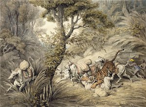 Tiger Attacking a Cattle Train