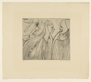 Group of Figures and Face with Stuck Out Tongue