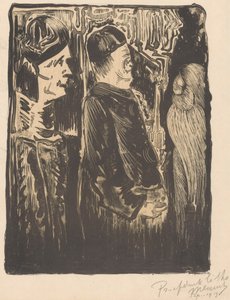 Fantasy: Two Figures with Hats on the Left, Scratched Appearance with Feathered Cloak on the Right by Samuel Jessurun de Mesquita